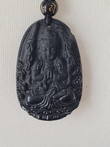 Black obsidian buddha pendant - black,