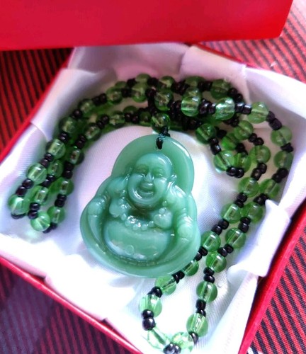 Green jade buddha pendant - green,