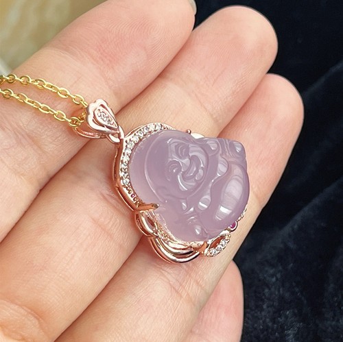 Purple jade buddha pendant - purple,