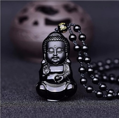 Natural black obsidian - black,